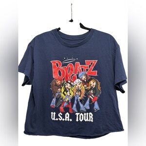 Vintage Bratz USA Tour, Black Cropped Raw Hemmed T- Shirt (Size L)